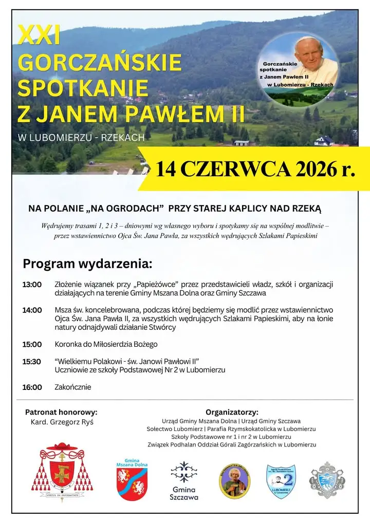 XXI Gorczańskie Spotkanie z Janem Pawłem II w Lubomierzu-Rzekach już 14 czerwca